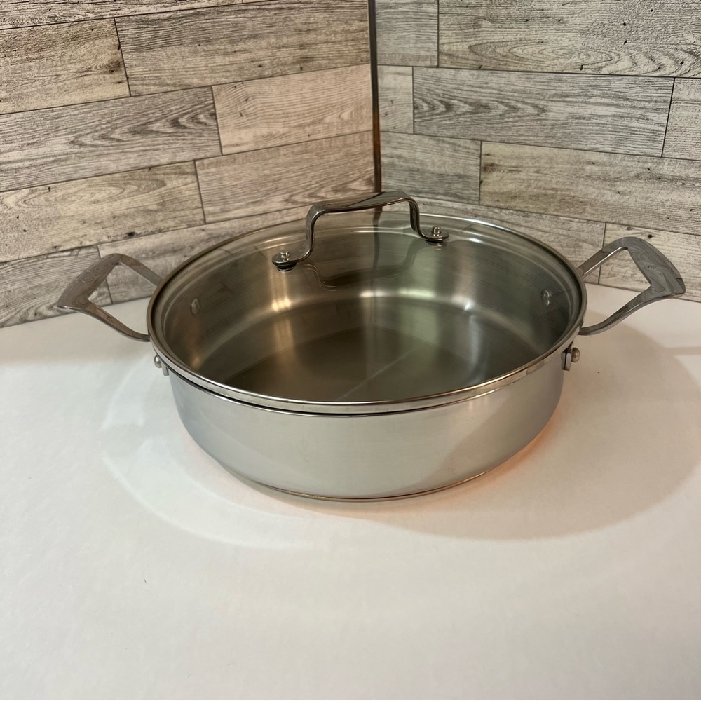 Emeril Stainless Steel Copper Clad 10” Double Handle Skillet with Lid